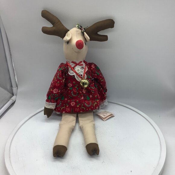 Vtg 1993 Reba Reindeer Plush Stuffed Animal Handmade Ozark Mountain Crafts 16" - Picture 6 of 9